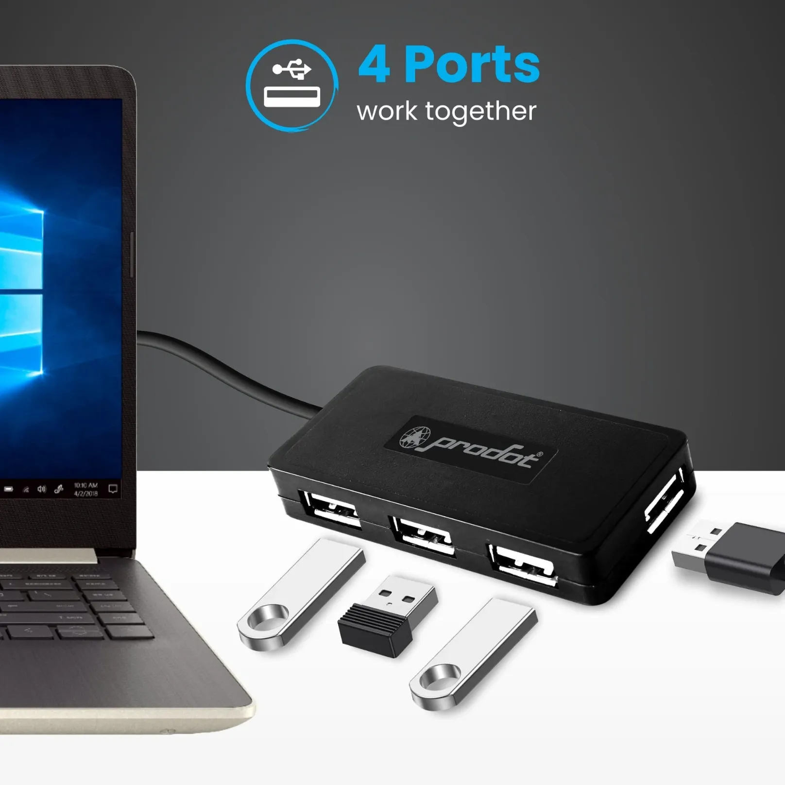 Prodot Play Plus 4 Port USB 2.0 Hub with data transfer rate of upto 480Mbps
