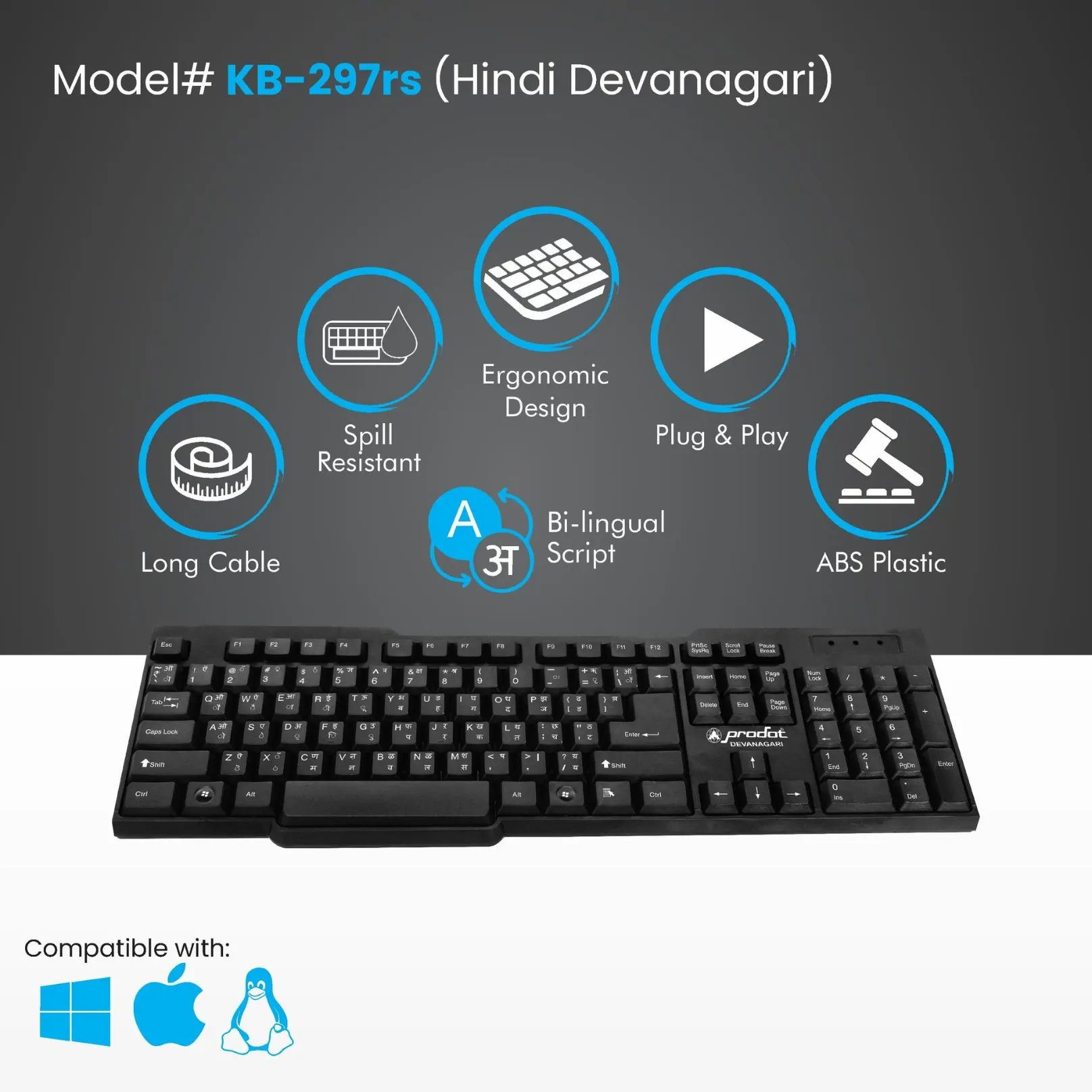 Prodot KB-297rs Hindi Devanagari USB Keyboard – 104 Keys