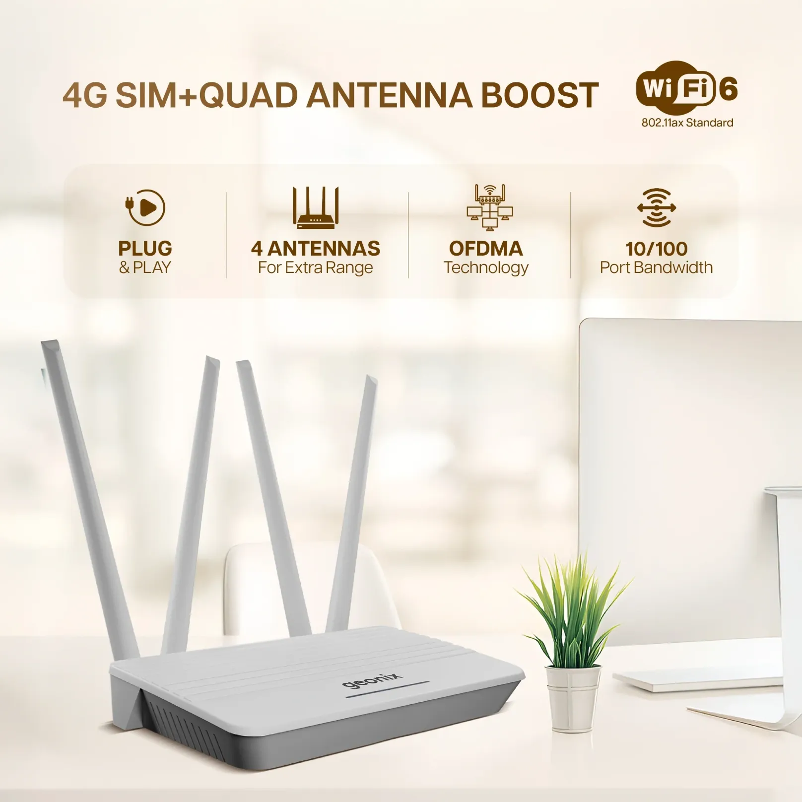 4 Antenna Wifi Router with 5G Sim Support(Geonix GXWR4 - 5G)